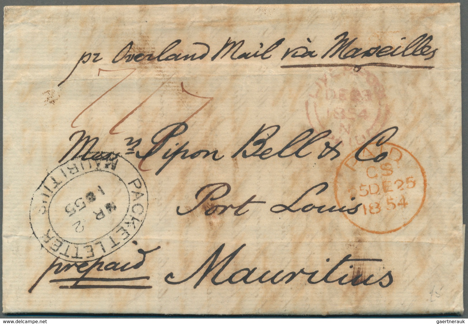 Mauritius: 1854/1855, Folded Letter "prepaid" Sent From "LIVERPOOL DE 23 1854" Transit London "vper - Maurice (...-1967)