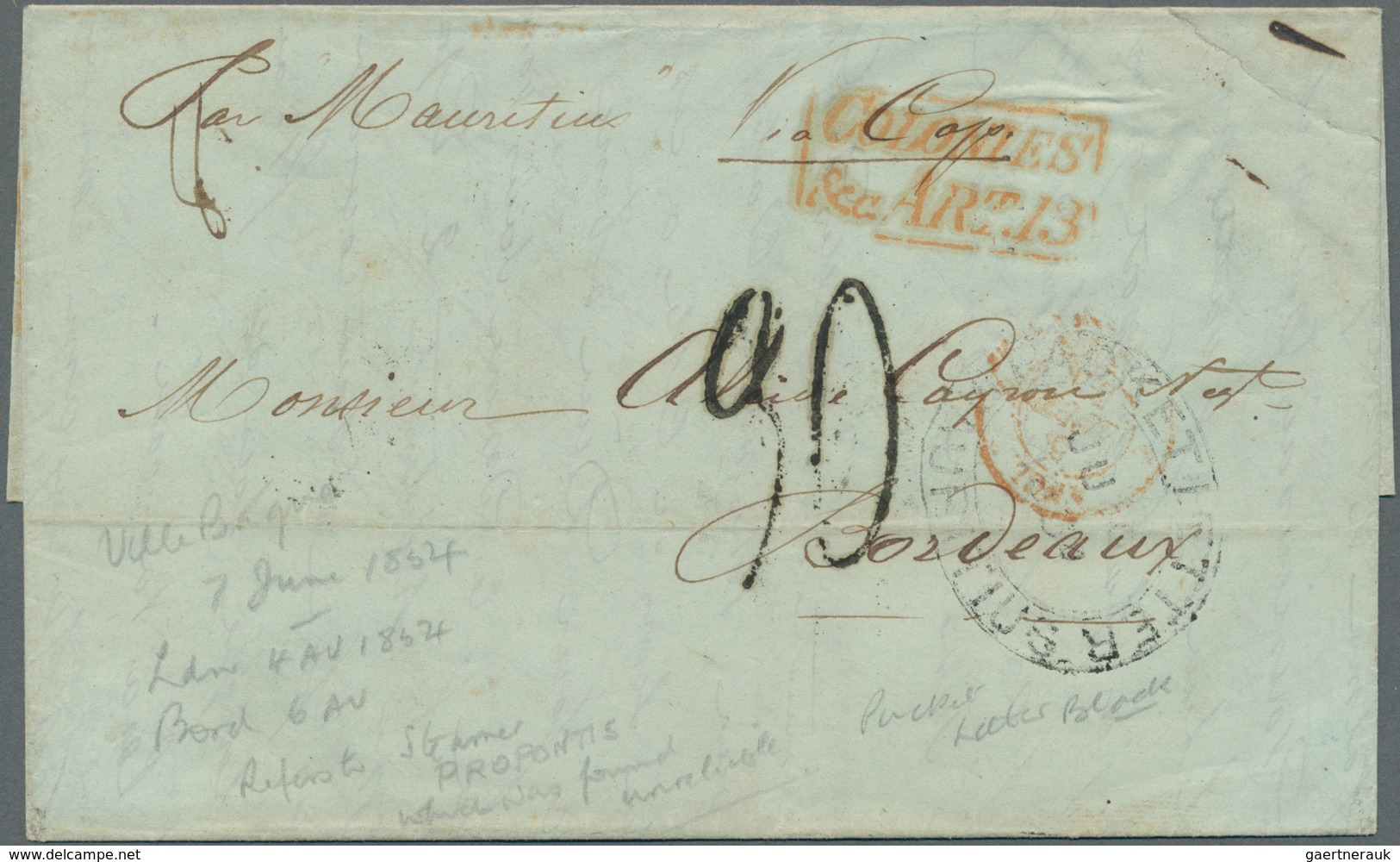 Mauritius: 1854, Private Letter Written In "Ville Bague" With Large MAURITIUS PACKET LETTER" And Fre - Mauritius (...-1967)