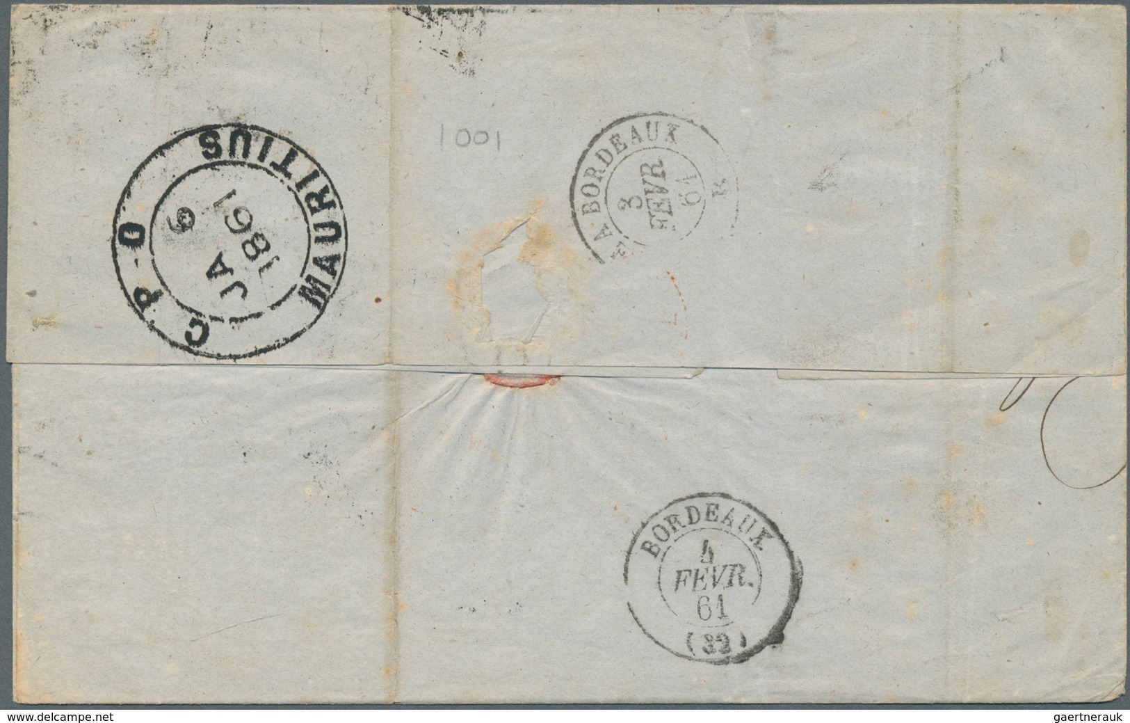 Mauritius: 1861, Folded Letter Franked With 2 Pieces 2 Pence Victoria Cancelled With Barred Ovals Wi - Maurice (...-1967)