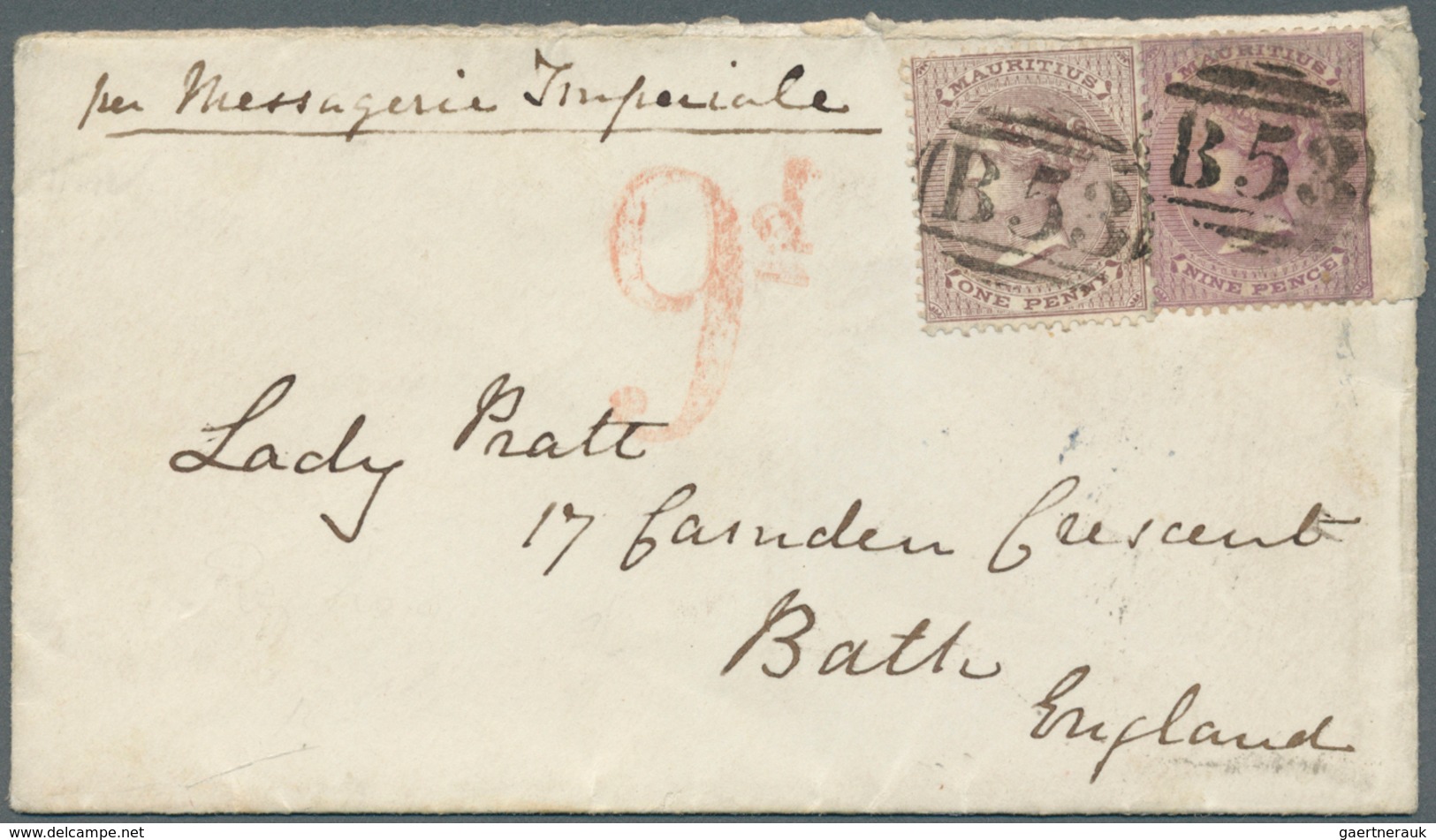 Mauritius: 1864, Fine Ladie's Cover To Bolton, England Nicely Franked With 9 D Margin Piece And 1 D - Maurice (...-1967)