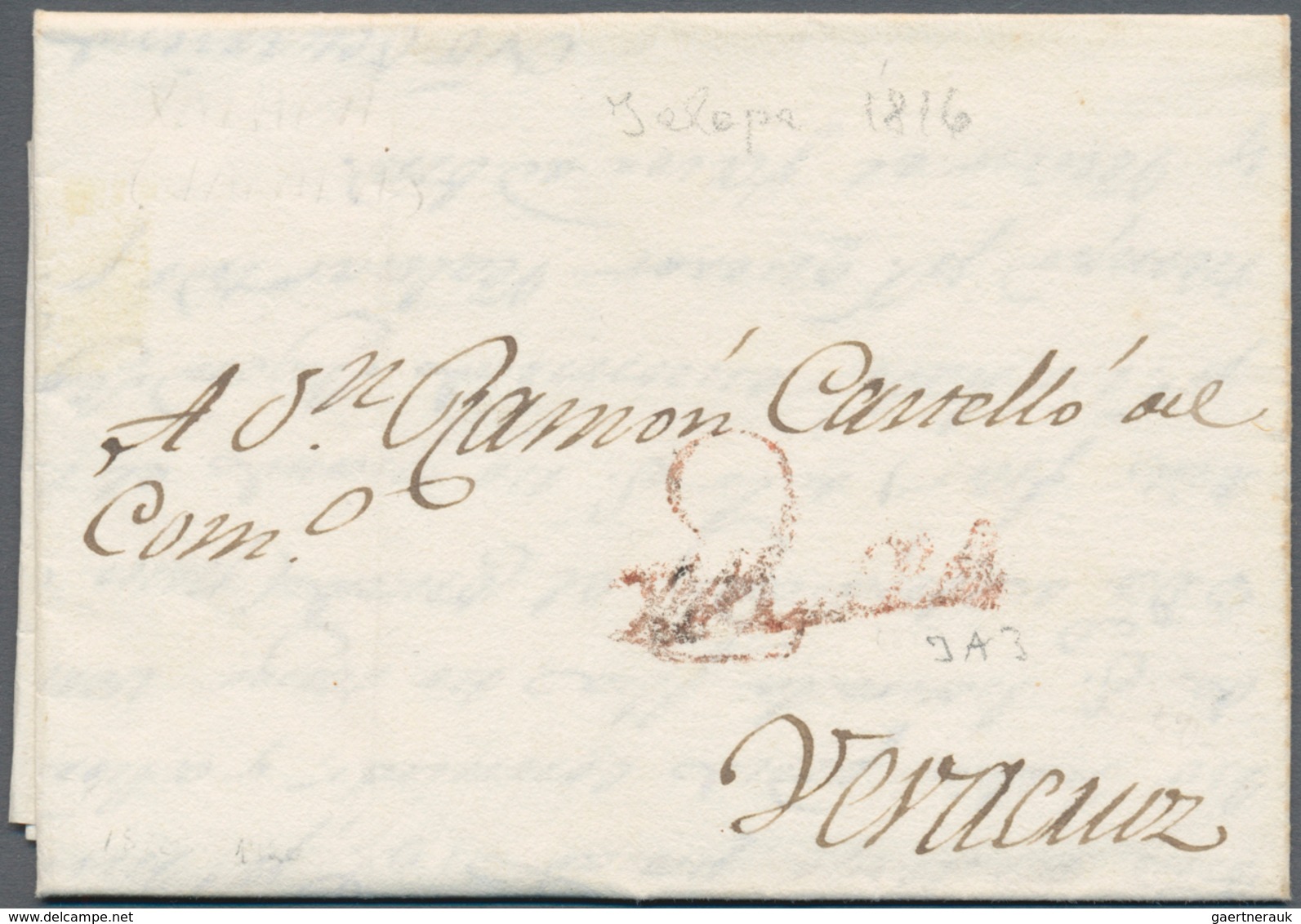 Mexiko: 1816, Entire Folded Letter W. Dateline "Xalapa Y Junio 2 1816" With Red S. L. "Xalapa" (JA3) - Mexique