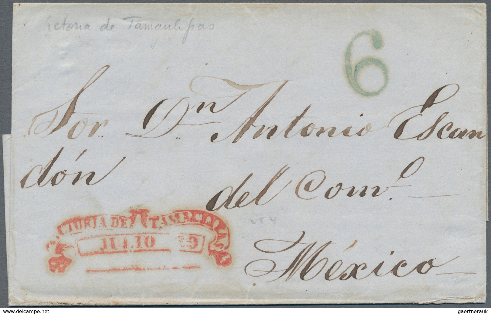 Mexiko: 1852, Entire Folded Letter W. Dateline "Ciudad Viet.a Julio 26. De 1852"" And Red VICTORIA D - Mexiko