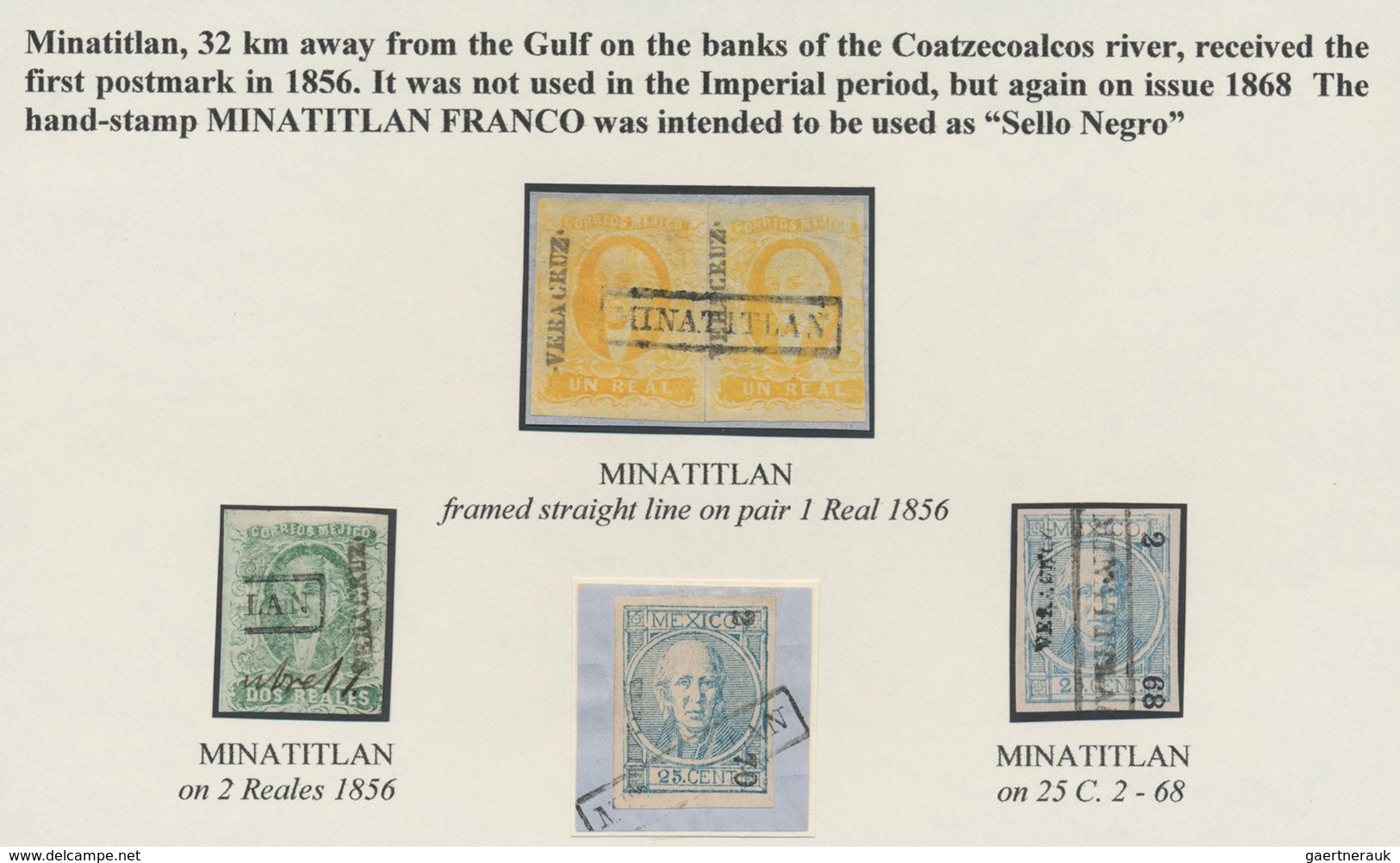 Mexiko: 1856/58, Framed "MINATITLAN" Of Foru Items Of 1856/68 Issues, Also "MINATITLAN FRANCO" As "S - Mexiko