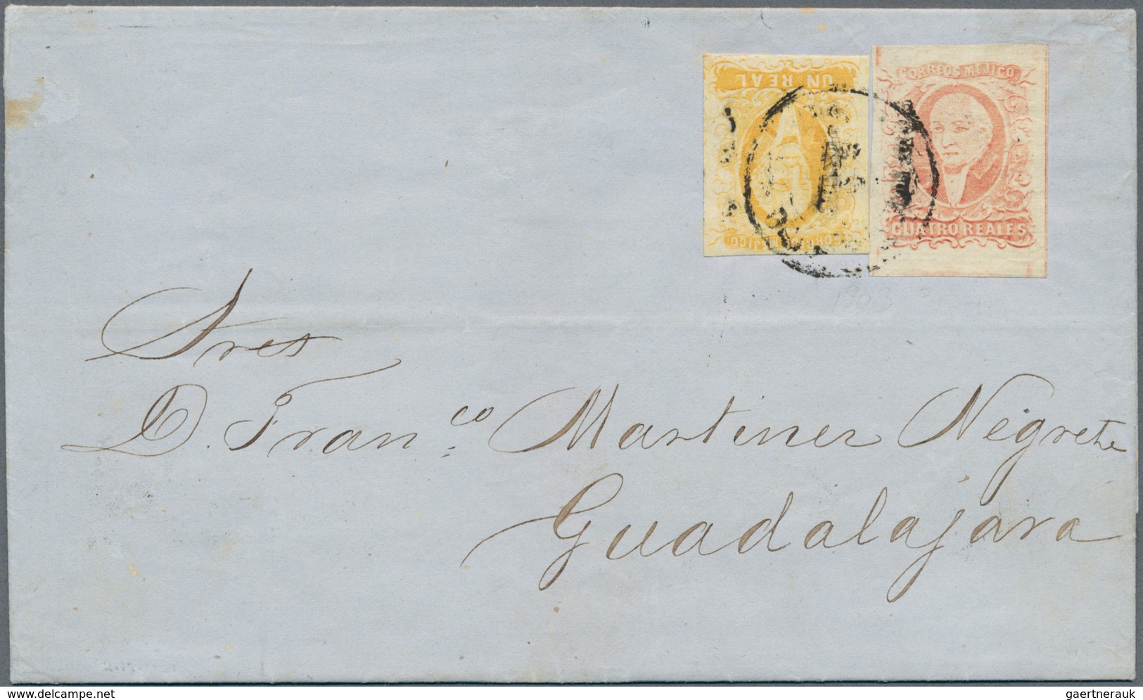 Mexiko: 1861, 1 R. Orange And 4 R. Rose, The Latter With Very Large Margins, On Entire Folded Letter - Mexiko