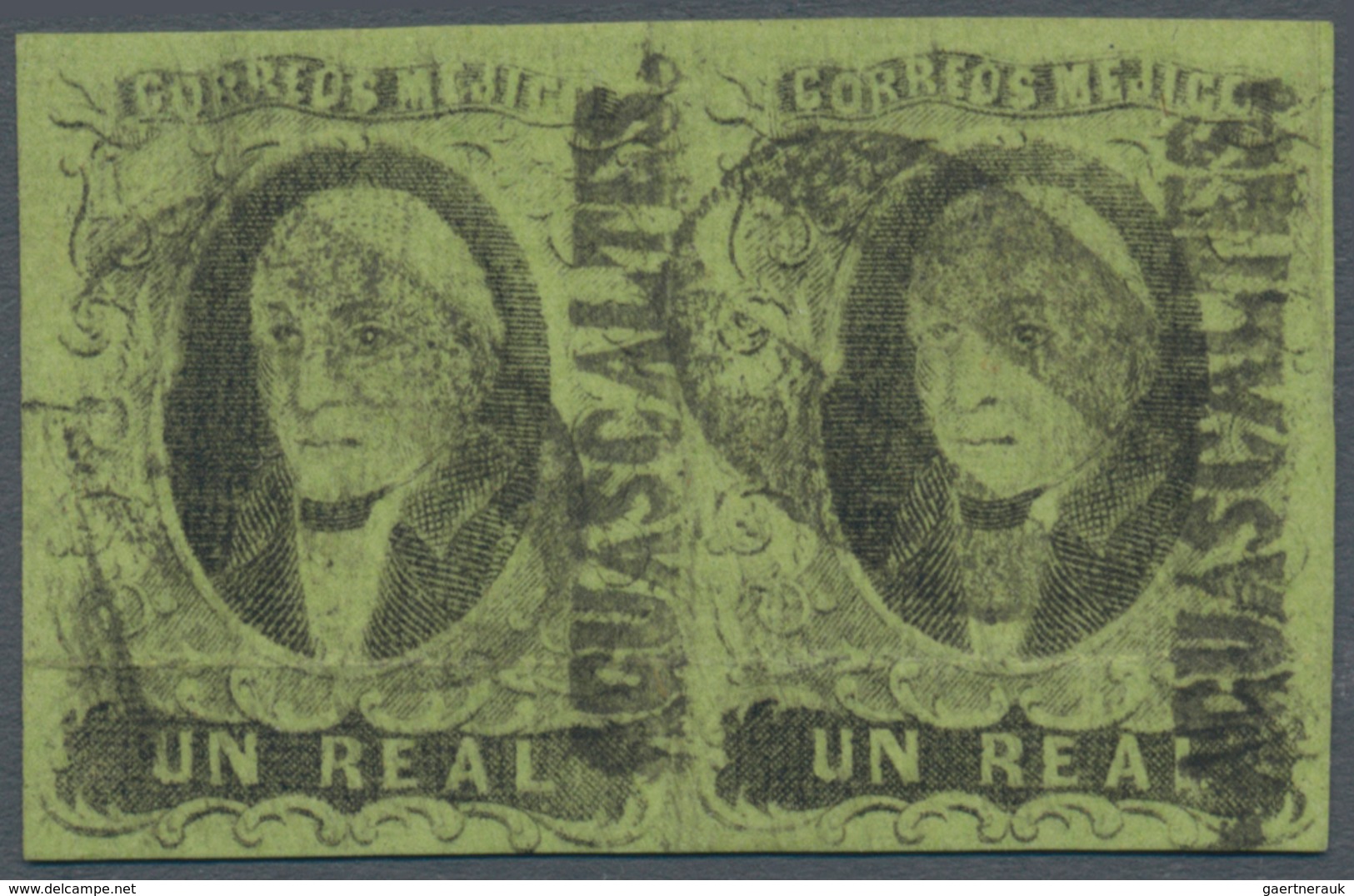 Mexiko: 1864, 1 Real Pair With District Ovp. "AGUASCAITES" And Pmkd. "0", Merely 400 Copies Issued O - Mexiko