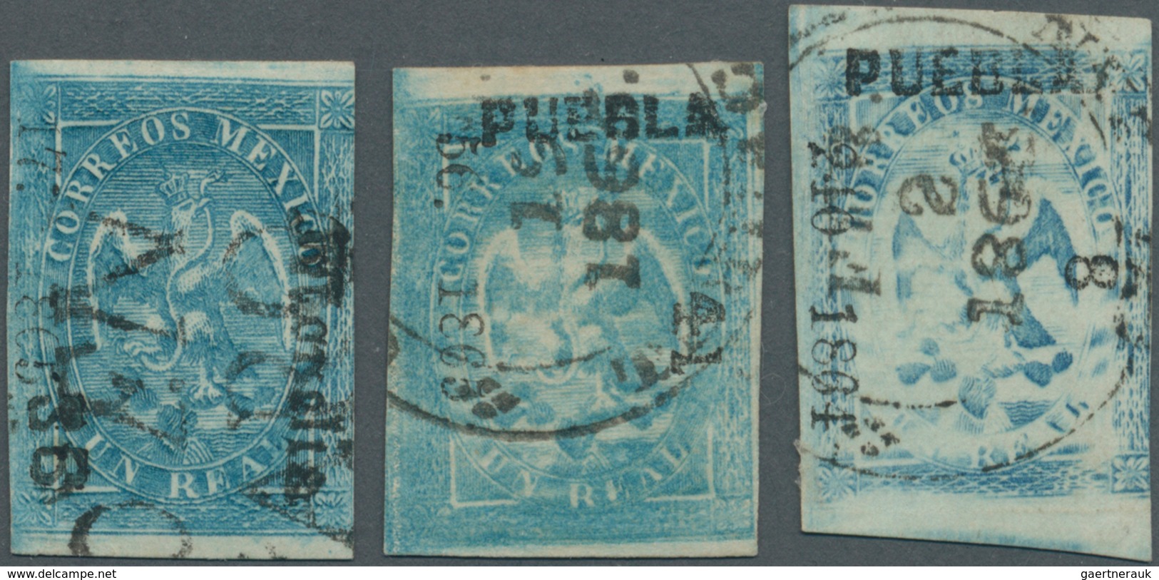 Mexiko: 1865/65, 1 R. Eagle Issue With District Ovpts "MORELIA" And "PUEBLA" With Various Sub-office - Mexiko