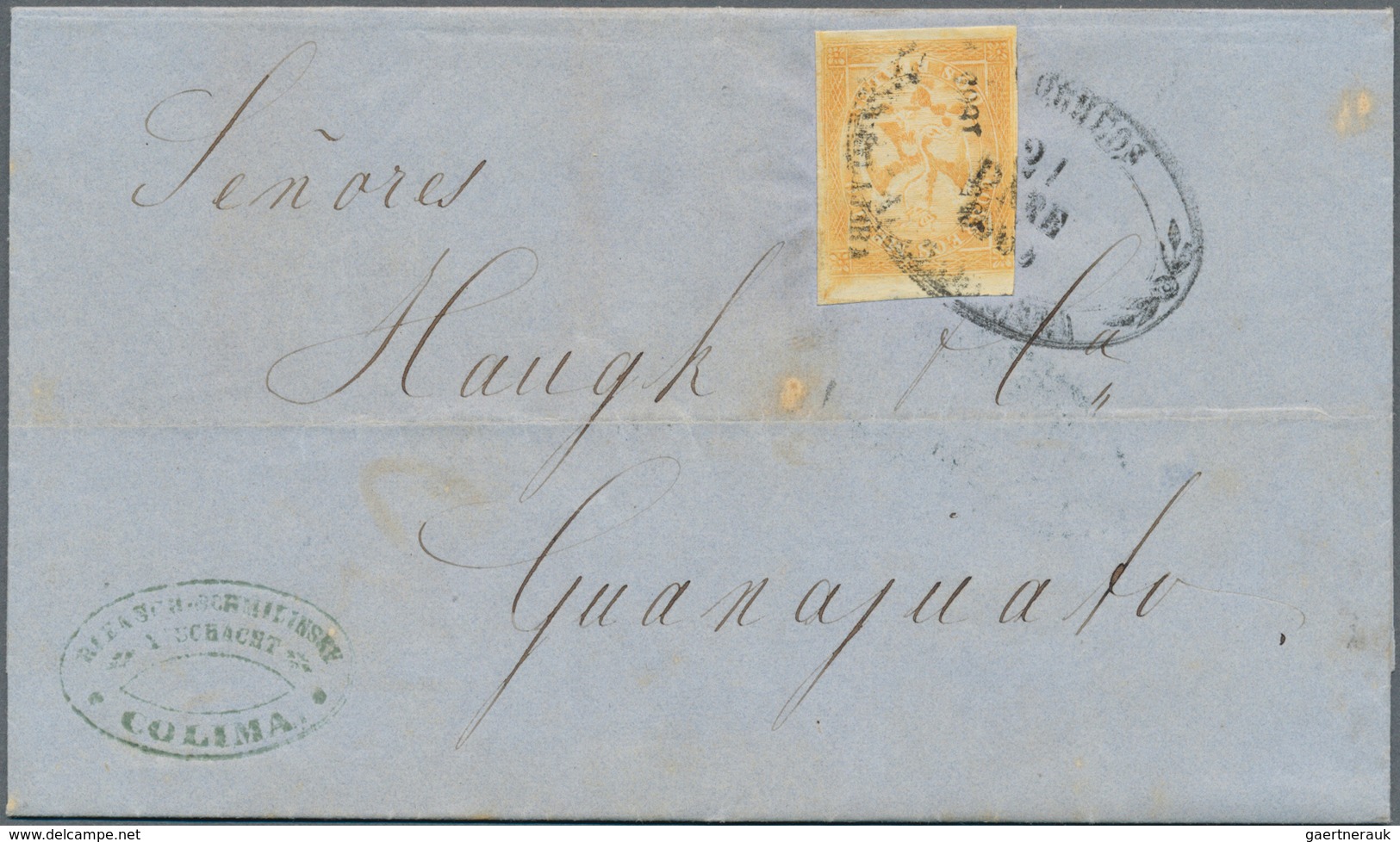 Mexiko: 1865, 2r. Orange With Overprint "GUADALAJARA", Fresh Colour, Touched To Large Margins, Singl - Mexique