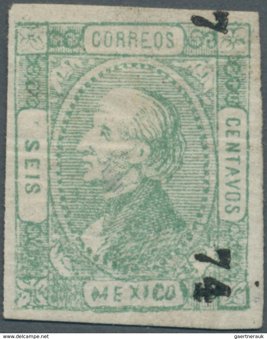 Mexiko: 1872, Hidalgo 6 C. Green, The Scarce Retouch In Pos. 96 Of Plate IV With Ovpt. 7-74, Unused - Mexique