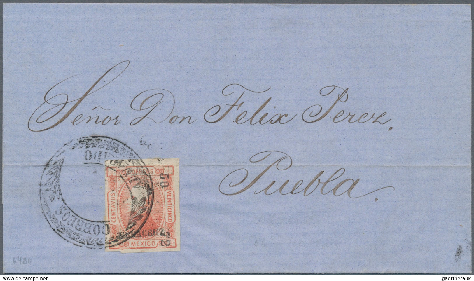 Mexiko: 1873, 25 C. (50-72 Veracruz), An All Sides Large Margin Copy Tied Ornamental "CORREOS ALVARA - Mexique