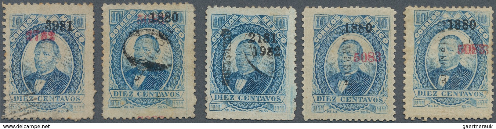 Mexiko: 1882, Juarez 10 C. Blue (Scott 126), HABILITADOS Special Lot, "2782" (Mazatlan) On "3981" (C - Mexique