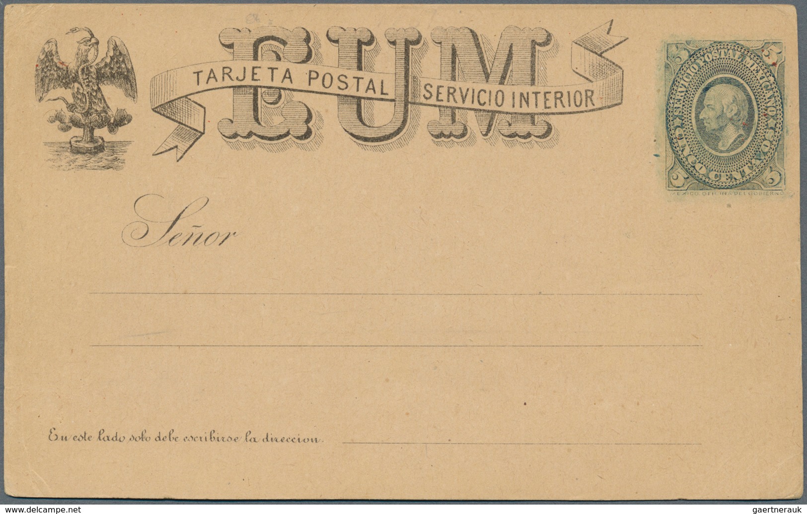 Mexiko - Ganzsachen: 1884, Stationery Card PROOF Hildalgo 5 C In Black And Blue "EUM Servicio Interi - Mexique