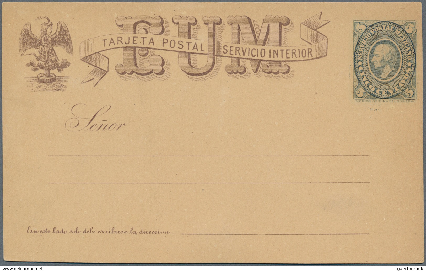 Mexiko - Ganzsachen: 1884, Stationery Card PROOF Hildalgo 5 C In Brown And Blue "EUM Servicio Interi - Mexique