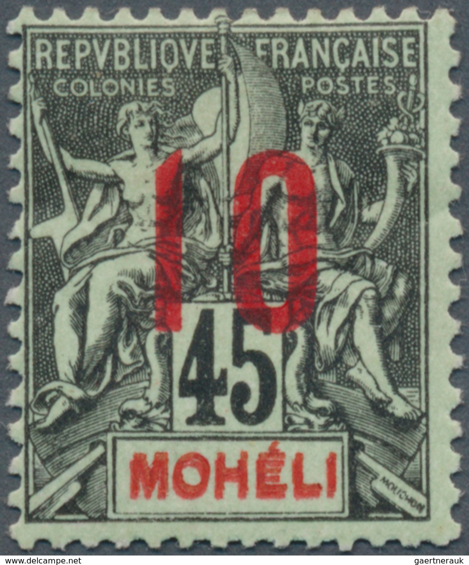 Moheli: 1912, 10 C./45 C., Inscription Of Mohéli Double Printing, Unsued Mounted Mint (cat. Yv. 800. - Autres & Non Classés