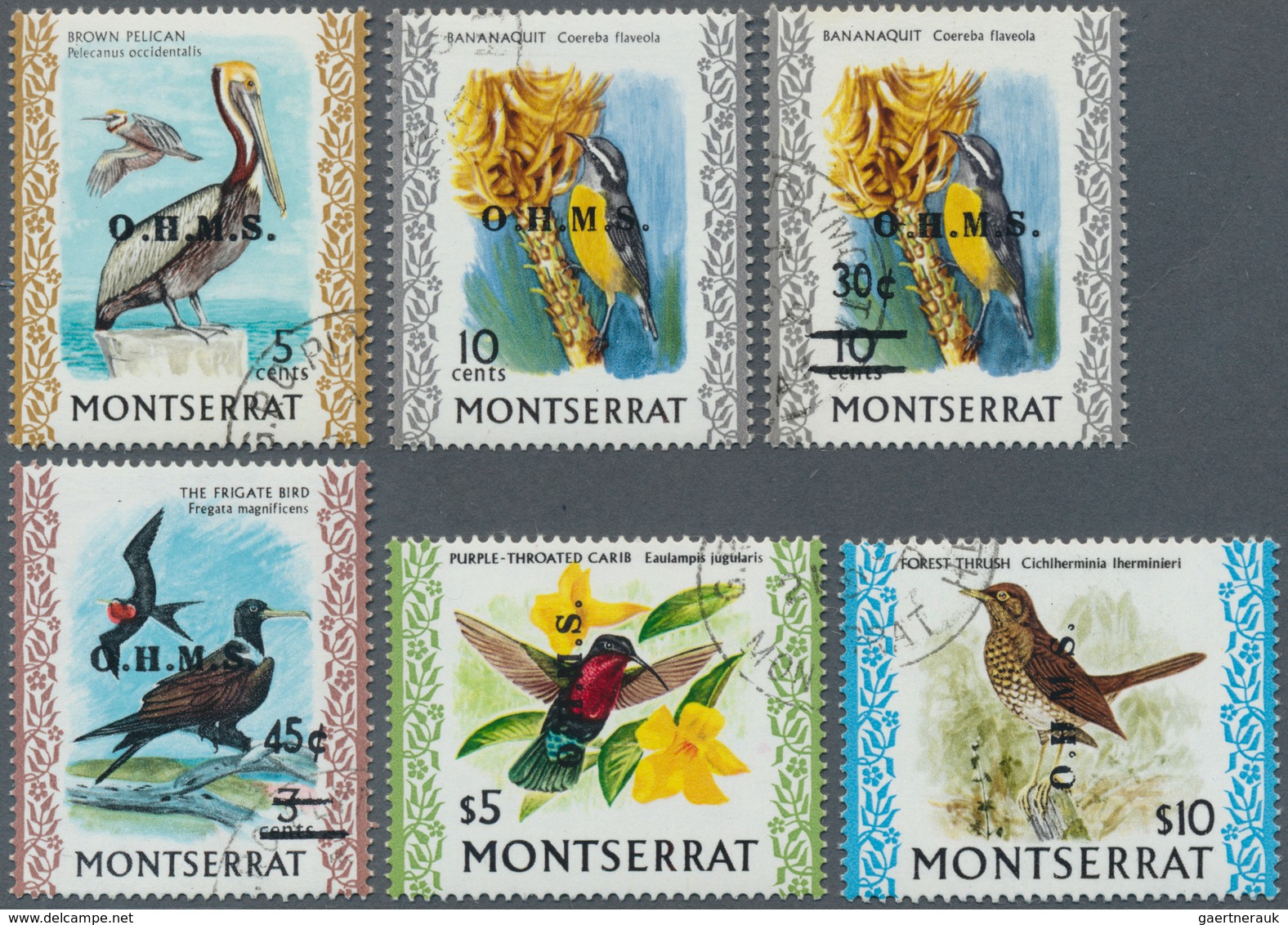 Montserrat - Dienstmarken: 1976, O.H.M.S. Overprints On "Birds", Complete Set Of Six Values, Neatly - Montserrat
