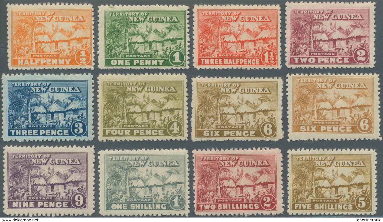 Neuguinea: 1925/1927, Native Village (bush Huts) Complete Set Incl. Two Shades Of 6d. Mint Hinged, S - Papua New Guinea