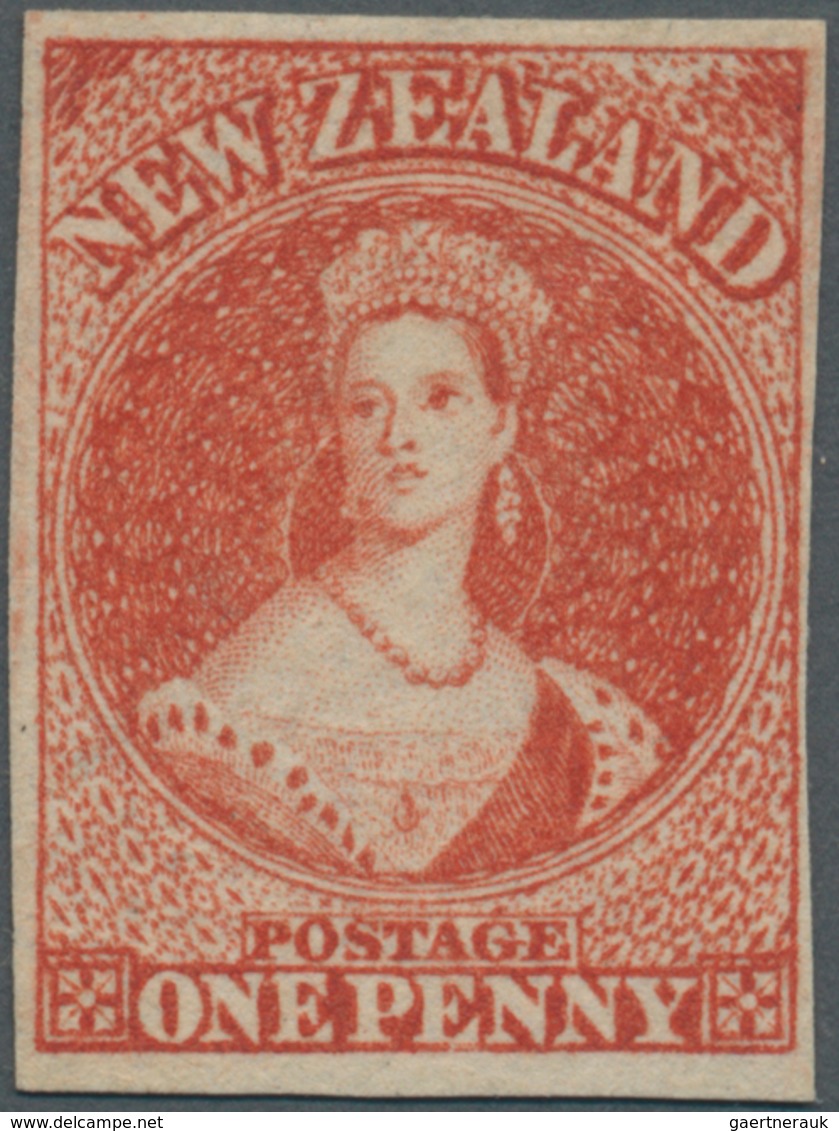 Neuseeland: 1862, QV Chalon Head 1d. Vermilion With Wmk. Large Star Imperforate With Good Margins Ar - Autres & Non Classés