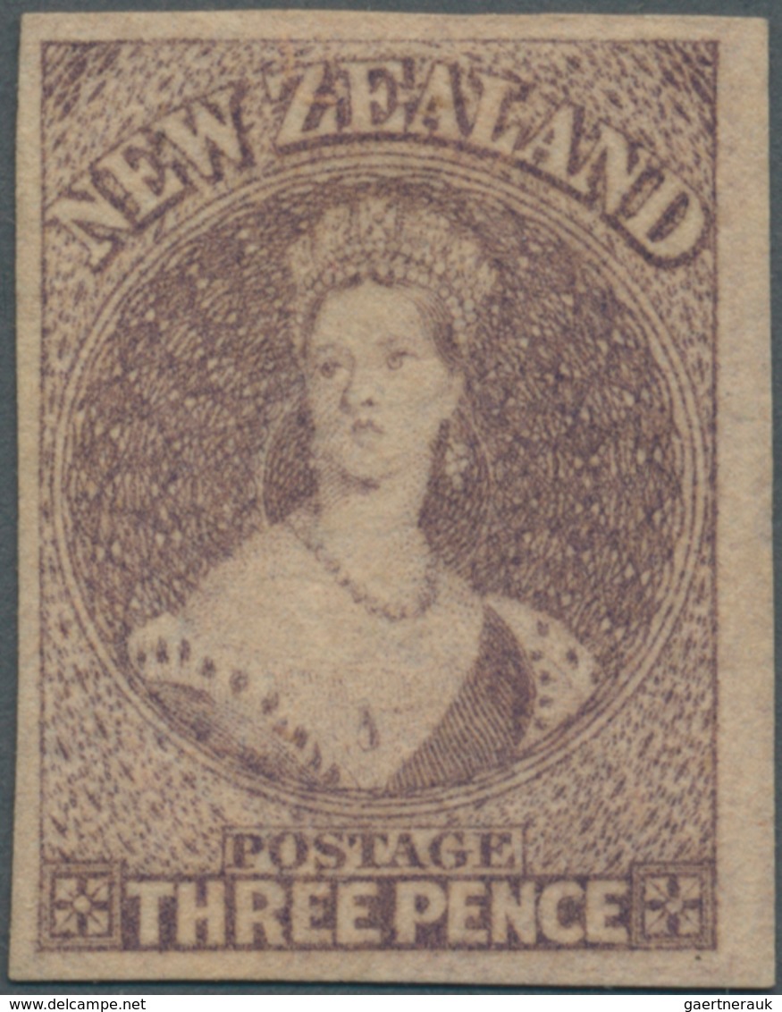Neuseeland: 1863, QV Chalon Head 3d. Brown-lilac With Wmk. Large Star Imperforate With Good To Wide - Autres & Non Classés