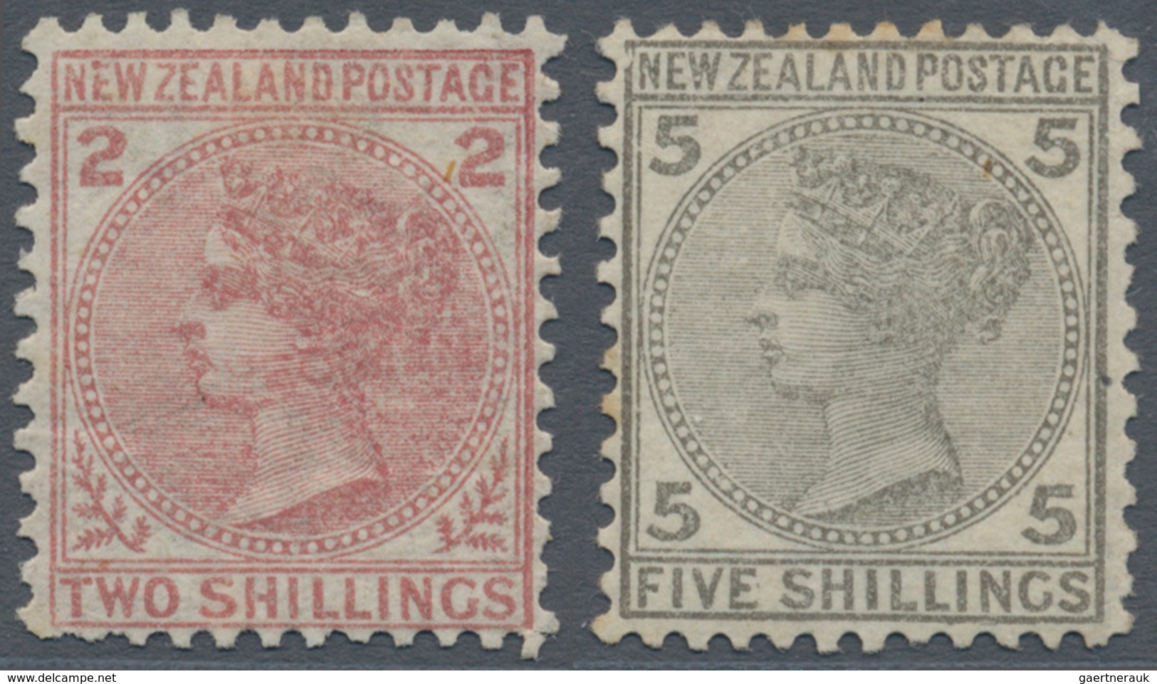 Neuseeland: 1878 QV 2s. Deep Rose And 5s. Grey, Both Mint With Hinge Marks And Part Original Gum, Th - Autres & Non Classés