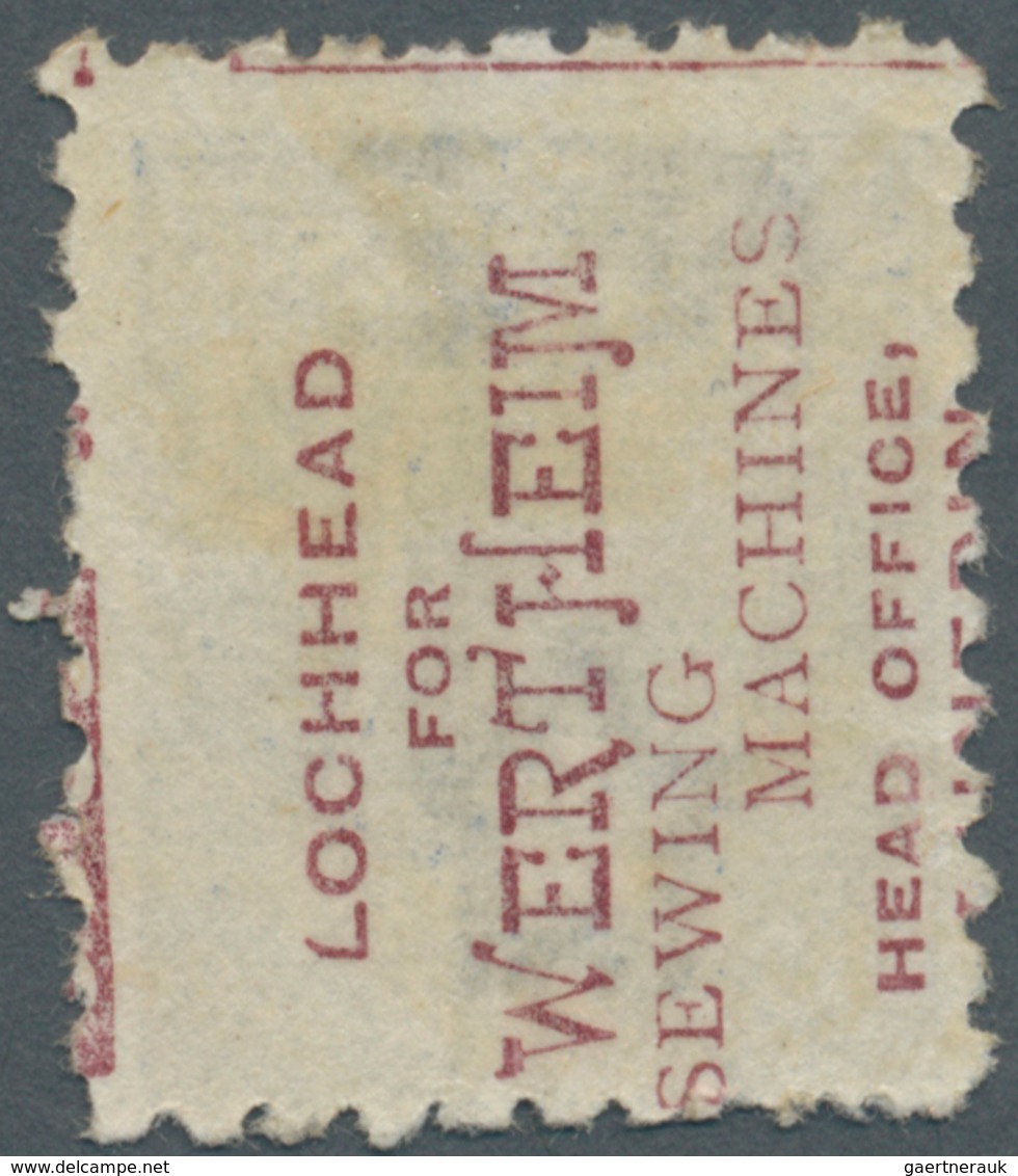 Neuseeland: 1892, QV 2½d. Blue Perf. 10 With Advertisment On Reverse ‚LOCHHEAD FOR WERTHEIM SEWING M - Sonstige & Ohne Zuordnung