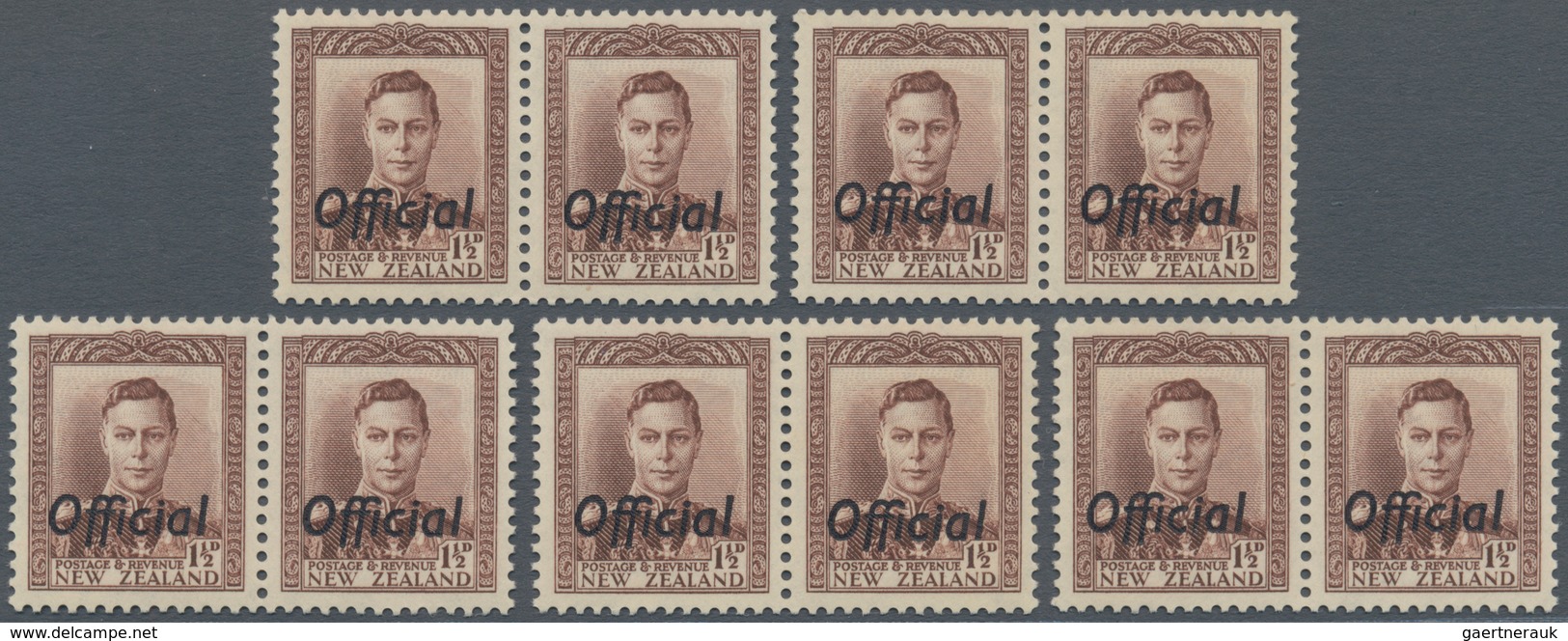 Neuseeland - Dienstmarken: 1938, KGVI 1½d. Purple-brown With Opt. ‚Official‘ In A Lot With Five Hori - Service