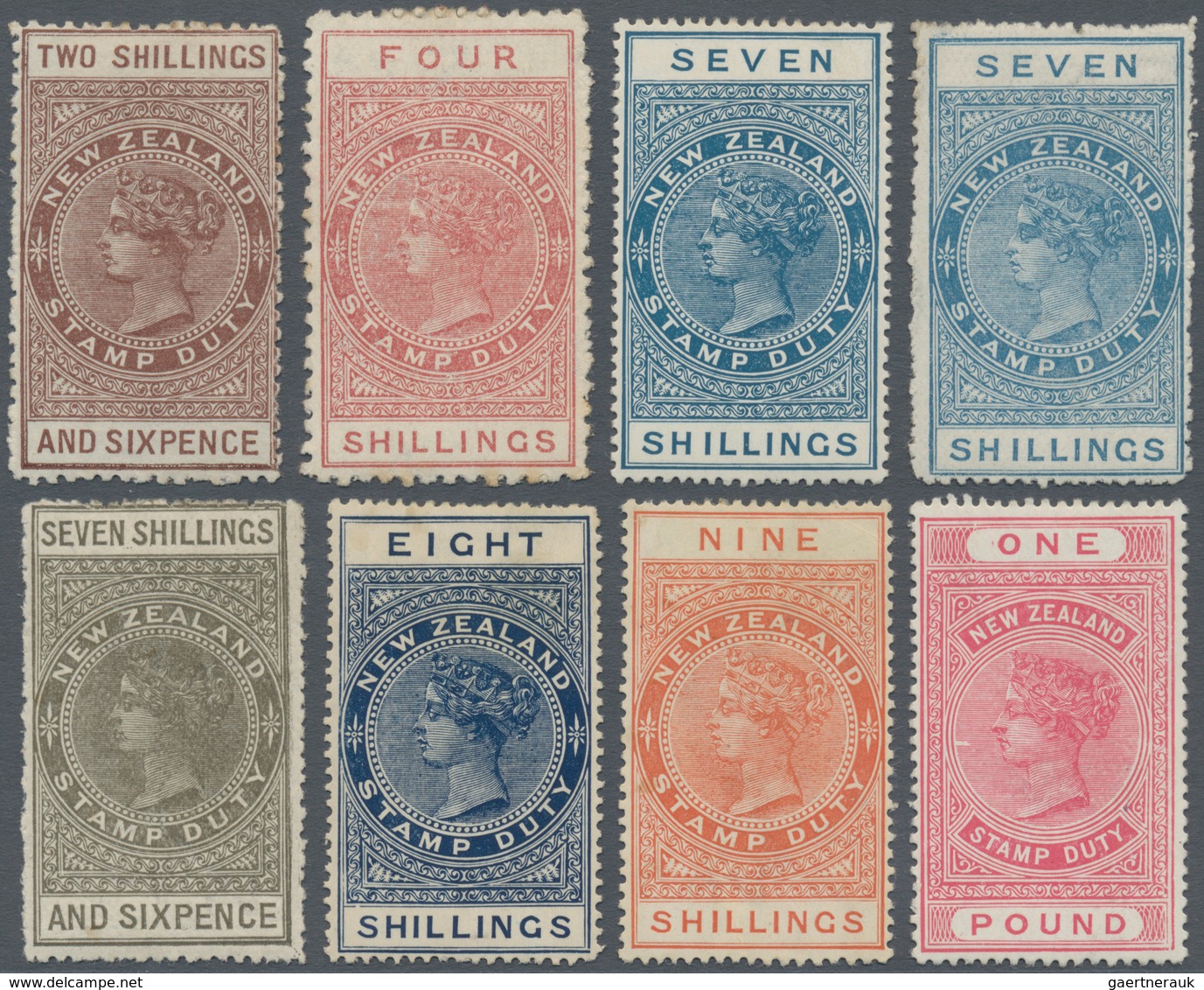 Neuseeland - Stempelmarken: 1882-1930 Postal Fiscal Stamps: Group Of Eight Queen Victoria Stamps Min - Steuermarken/Dienstmarken