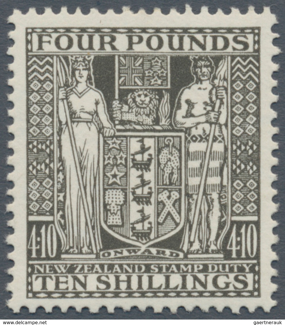 Neuseeland - Stempelmarken: 1931 'Coat Of Arms' Postal Fiscal Stamp £4 10s. Deep Olive-green, Mint N - Fiscaux-postaux