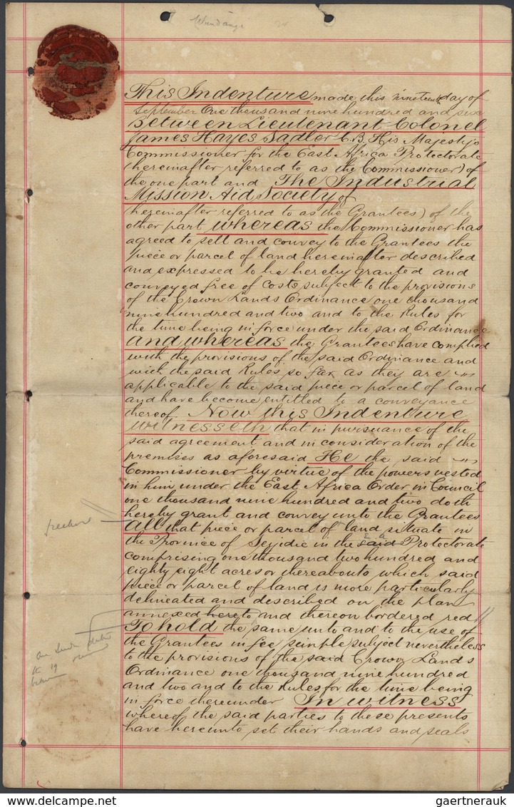 Ostafrikanische Gemeinschaft: 1906 Indenture Between Lieutenant Colonel James Hayes SADLER C.B., His - Afrique Orientale Britannique