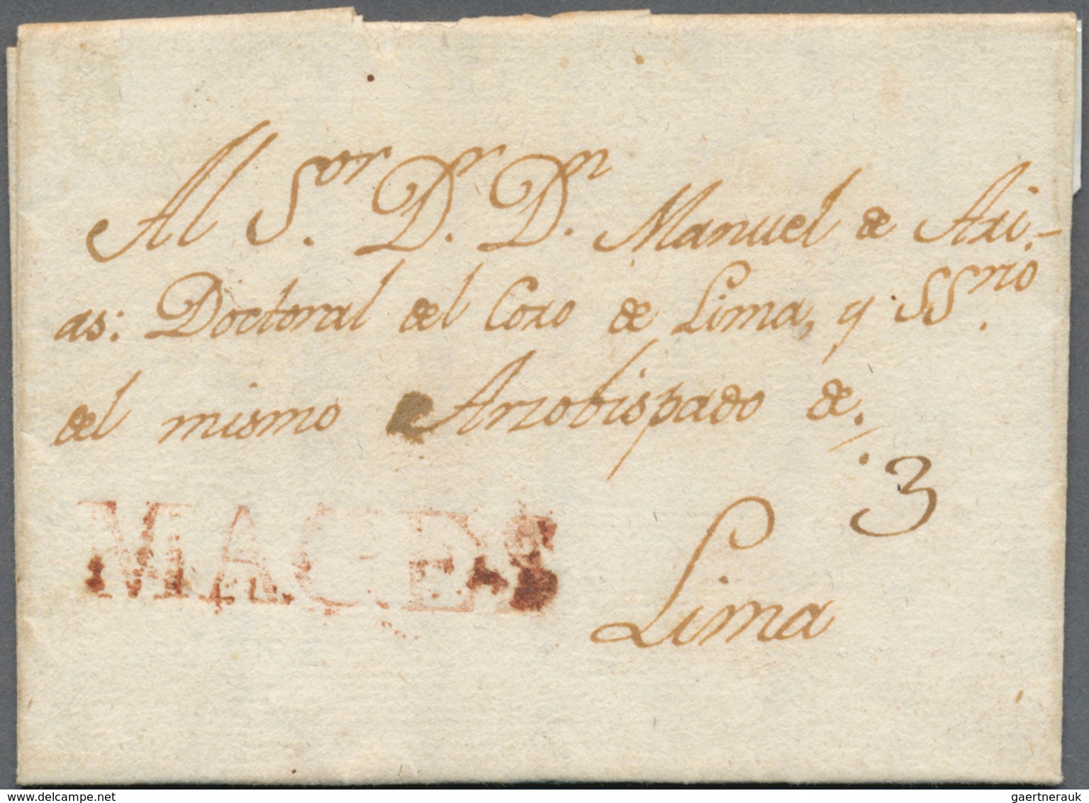 Peru: 1815, "MAGES", Clear Strike Of Red Straight Line On Pre-philatelic Letter With Complete Messag - Pérou