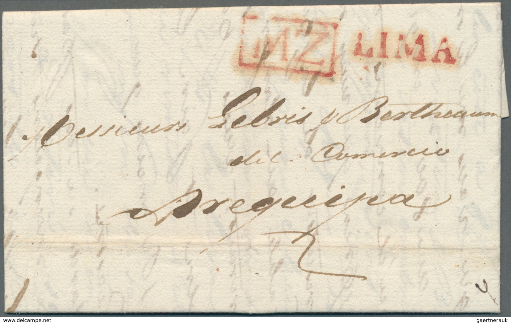 Peru: 1826, Folded Letter From LIMA To AREQUIPA With Boxed "MZ" Which Is Possibly For A Special Ship - Peru