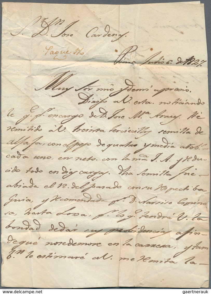 Peru: 1827, Large Vermilion "PIURA" With Same "FRANCO" On Entire Folded Letter To Cuenca. - Peru