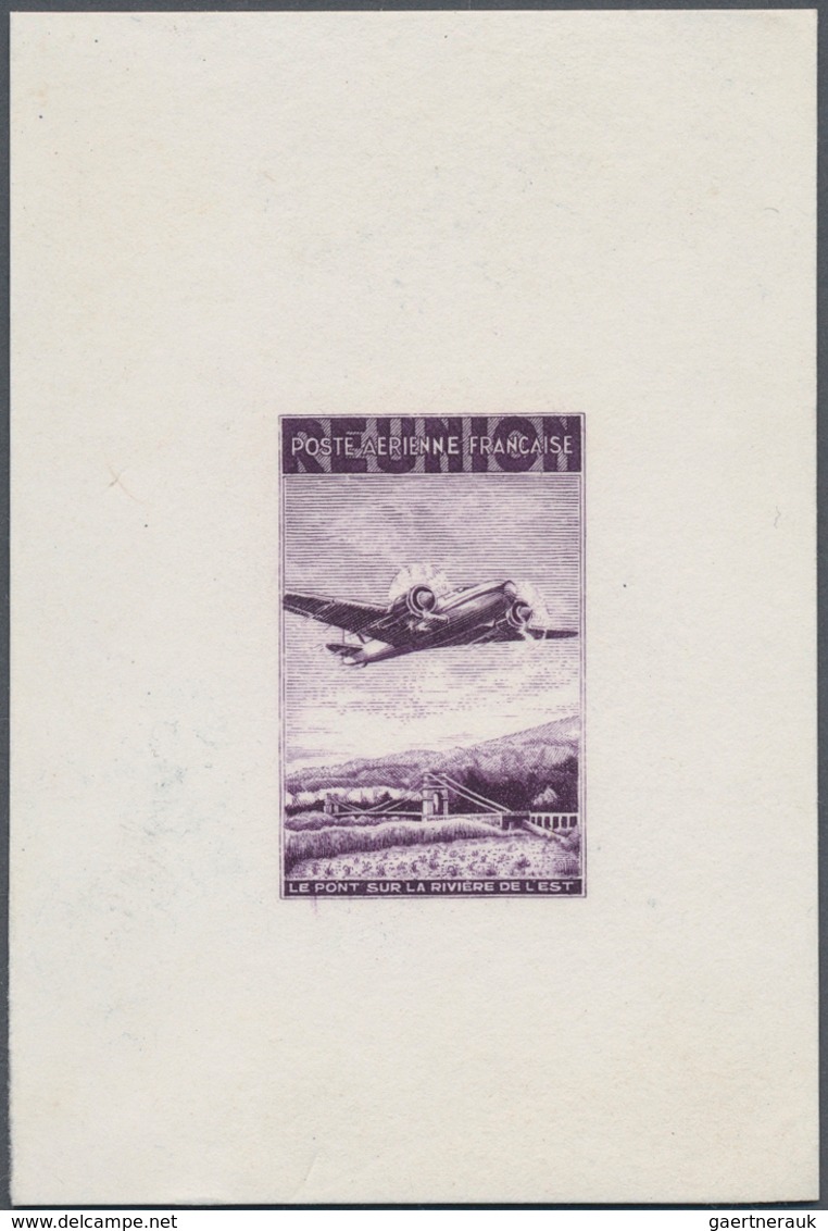 Reunion: 1942, Airmails, Single Die Proof In Violet Without Value On Cardboard Sized 6:9 Cm. Maury R - Neufs