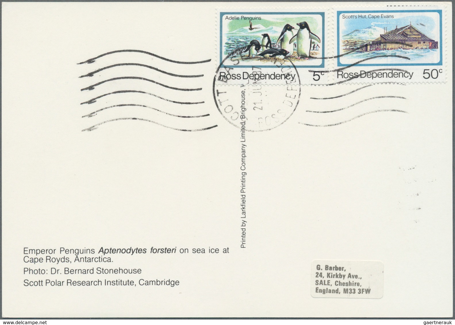 Ross-Gebiet: 1986/1987, Parcel Roller Datestamp "SCOTT BASE ROSS DEPENDENCY 21.JUN.87" On Card With - Autres & Non Classés