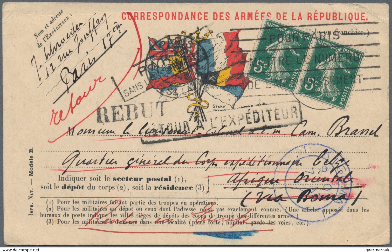 Ruanda-Urundi - Belgische Besetzung Deutsch-Ostafrika: 1917, INCOMING MAIL, France, Horizontal Pair - Briefe U. Dokumente