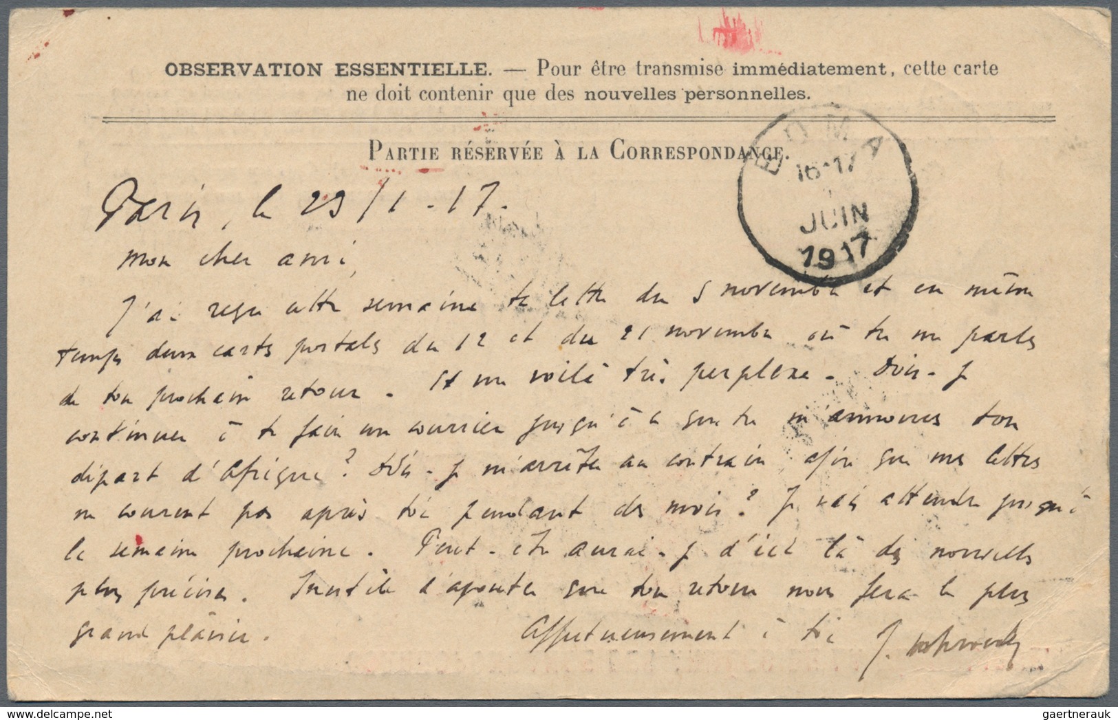 Ruanda-Urundi - Belgische Besetzung Deutsch-Ostafrika: 1917, INCOMING MAIL, France, Horizontal Pair - Briefe U. Dokumente