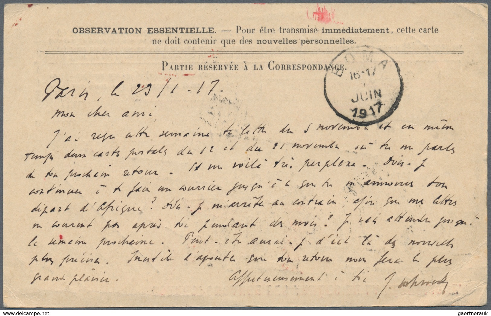 Ruanda-Urundi - Belgische Besetzung Deutsch-Ostafrika: 1917, INCOMING MAIL, France, Horizontal Pair - Covers & Documents