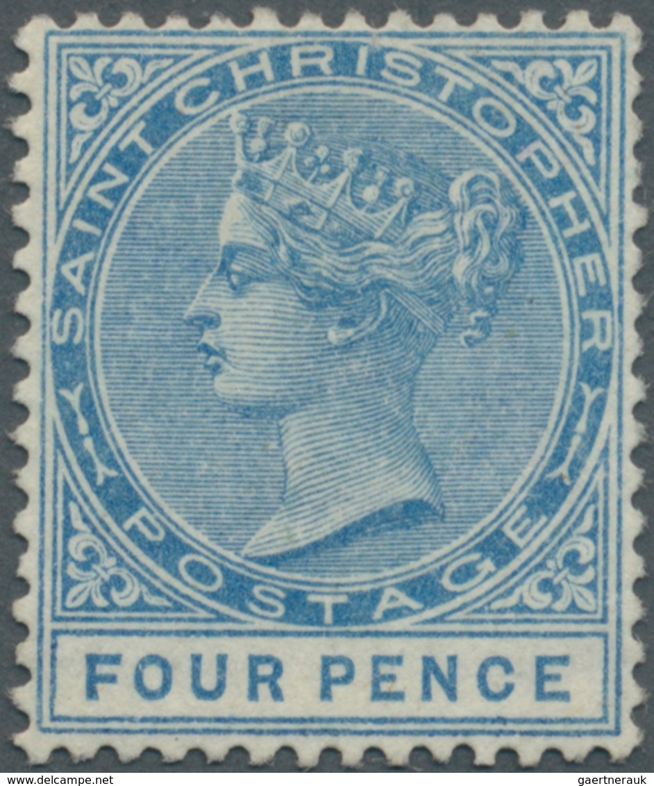 St. Christopher: 1882, QV 4d. Blue With Wmk. Crown CA Unused Without Gum And Very Minor Thinned Dot - St.Christopher-Nevis-Anguilla (...-1980)