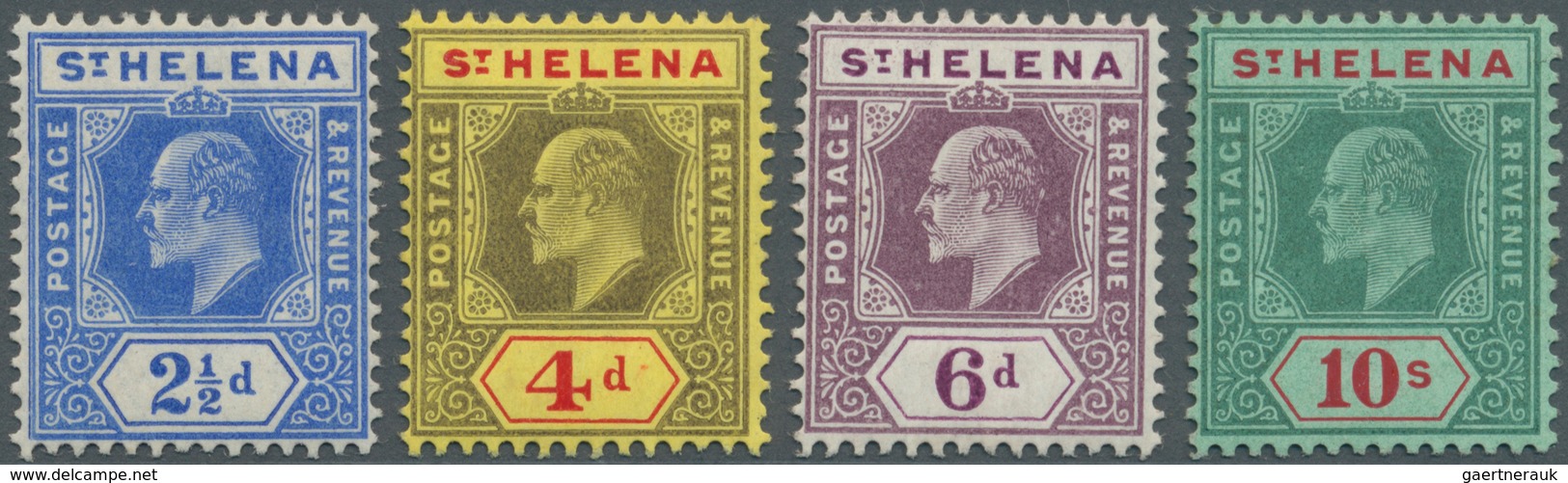 St. Helena: 1908, KEVII Definitives Complete Set Of Four 2½d. Blue, 4d. Black/red On Yellow, 6d. Dul - Sainte-Hélène