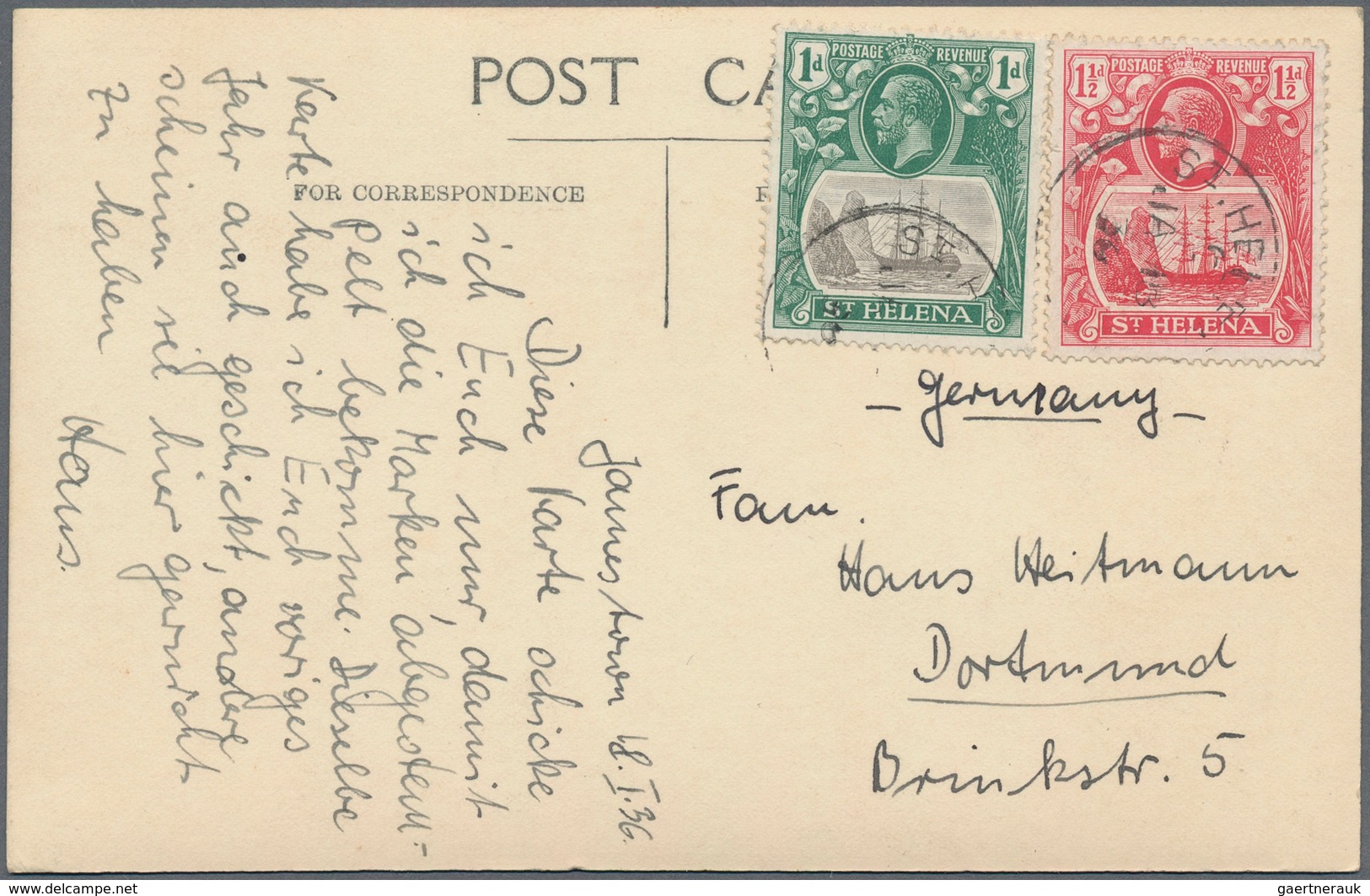 St. Helena: 1922-34 Two Picture Postcards And One Cover To Germany With Various Frankings, Plus 1934 - Sainte-Hélène