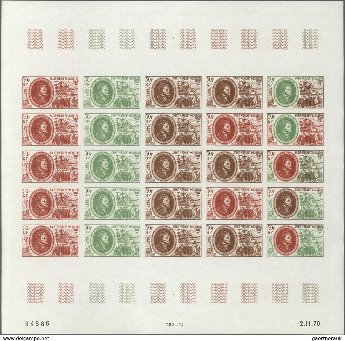 St. Pierre Und Miquelon: 1970. Complete Airmail Set "Historical Personalities" (3 Values) In 3 Color - Autres & Non Classés
