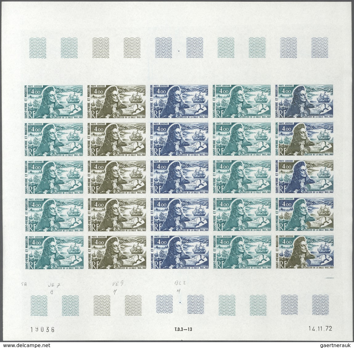 St. Pierre Und Miquelon: 1973. Complete Airmail Set "Historical Personalities" (3 Values) In 3 Color - Autres & Non Classés