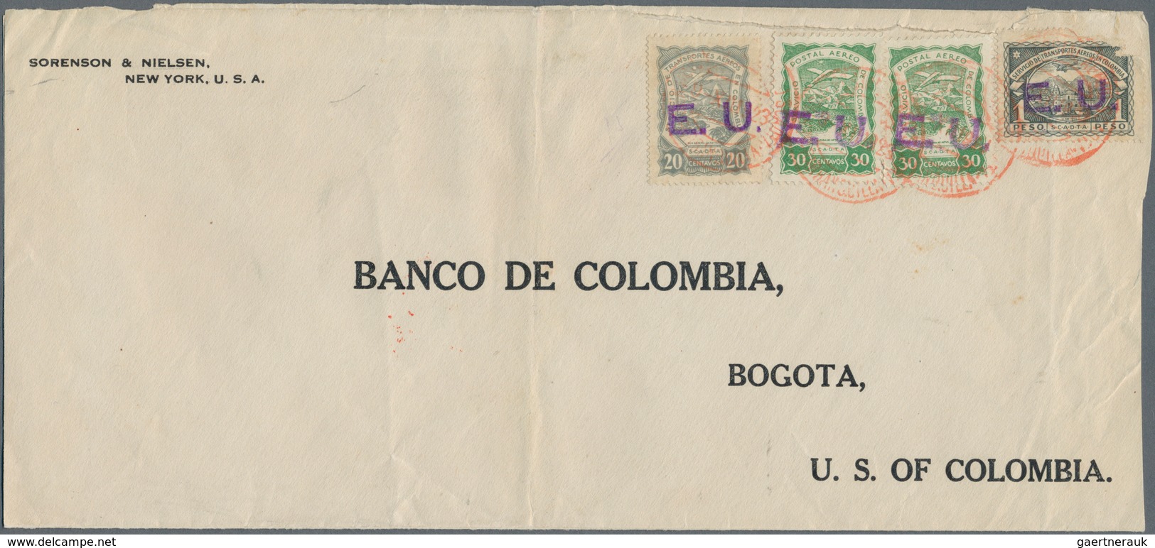 SCADTA - Länder-Aufdrucke: 1923, Bankletter From New York Without American Franking To Bogota. The E - Avions