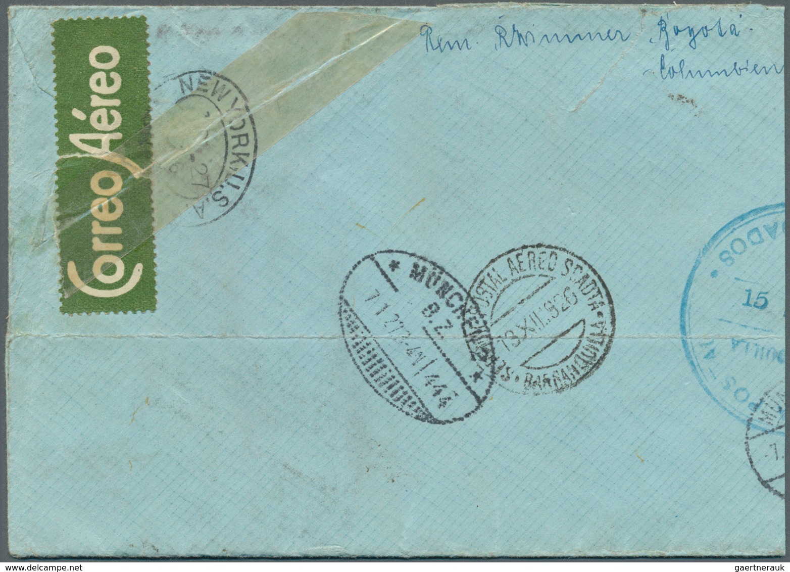 SCADTA - Länder-Aufdrucke: 1928 SCADTA Registered Airmail Germany-Colombia And Colombia-Germany, Wit - Flugzeuge