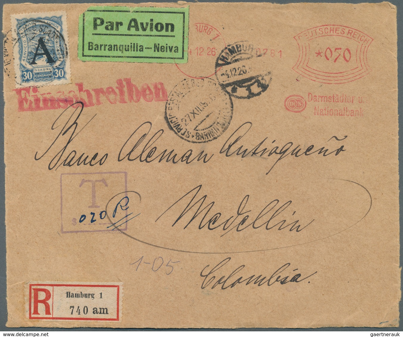 SCADTA - Länder-Aufdrucke: 1928 SCADTA Registered Airmail Germany-Colombia And Colombia-Germany, Wit - Avions