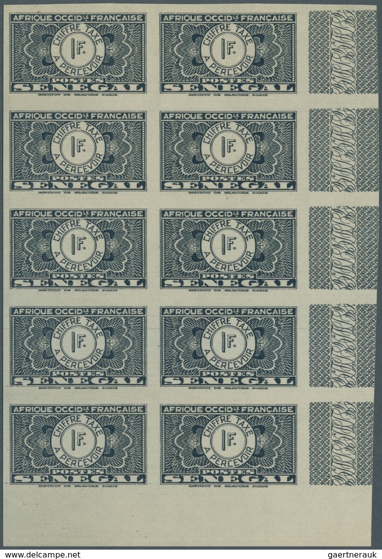 Senegal - Portomarken: 1935, "Guilloche" Issue IMPERFORATE, 5c. To 3fr., Set Of Eight Values (excl. - Portomarken