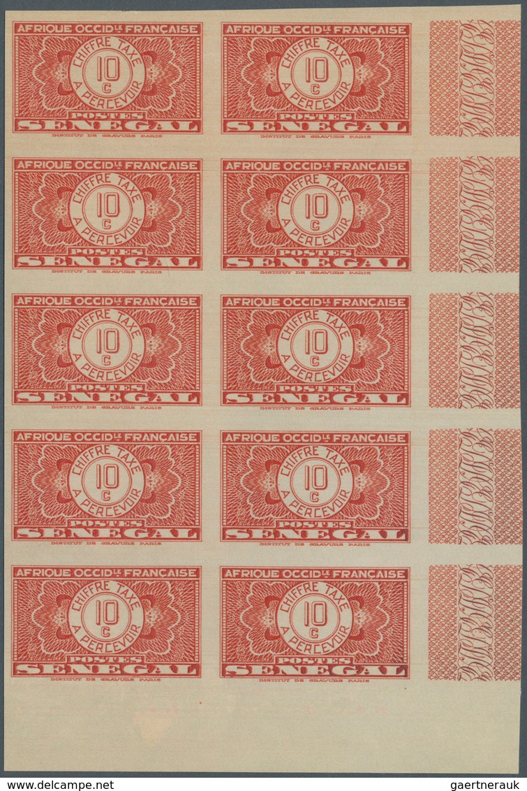 Senegal - Portomarken: 1935, "Guilloche" issue IMPERFORATE, 5c. to 3fr., set of eight values (excl.