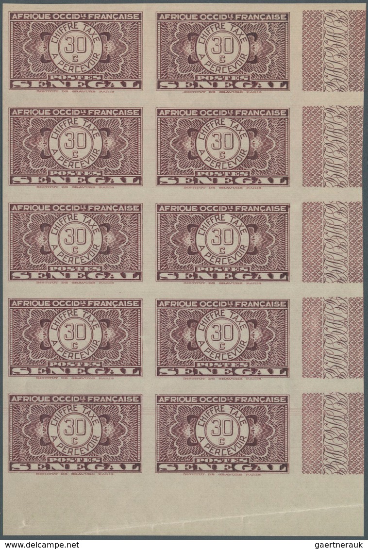 Senegal - Portomarken: 1935, "Guilloche" issue IMPERFORATE, 5c. to 3fr., set of eight values (excl.