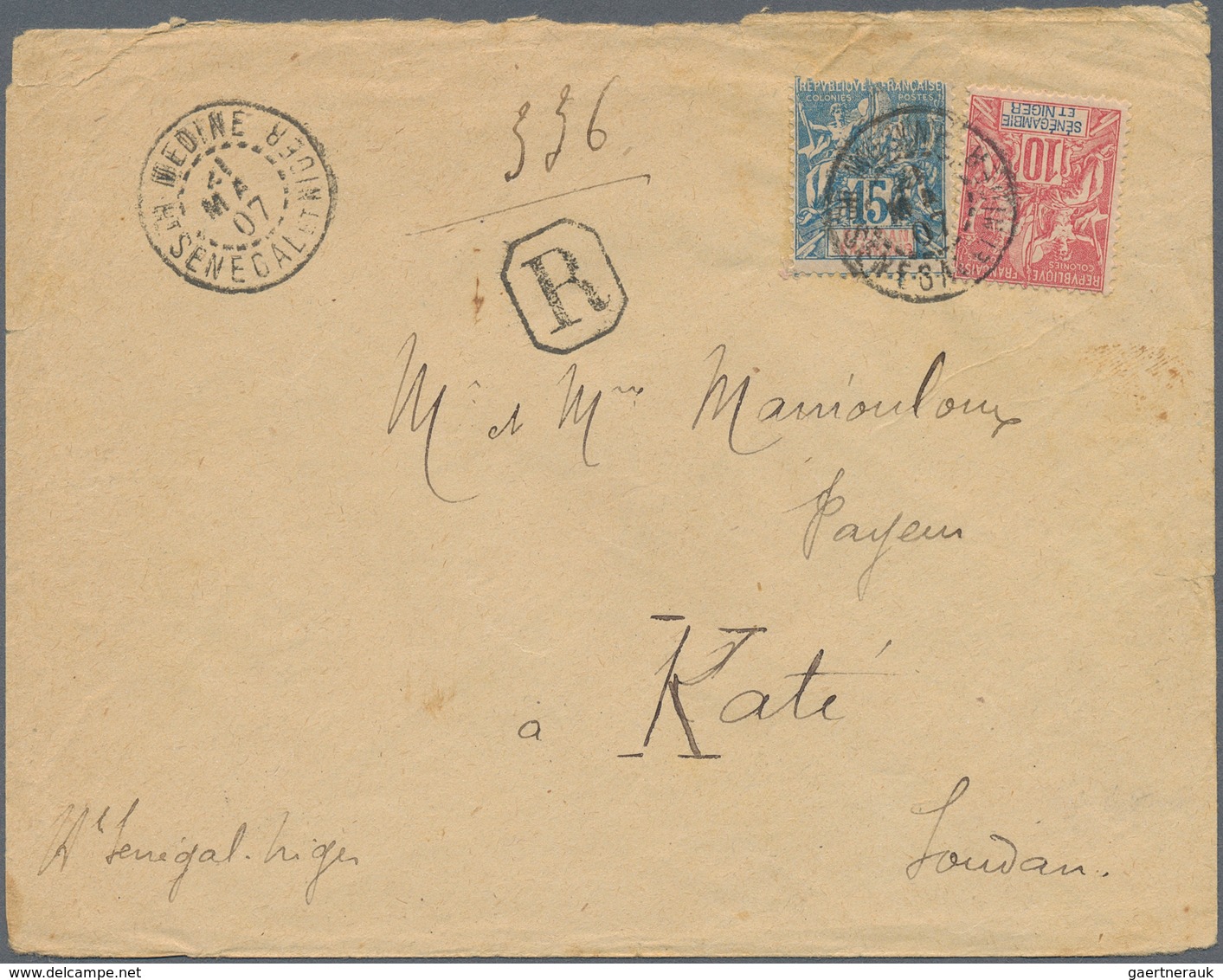 Senegambien Und Niger: 1907. Registered Envelope Addressed To Kati, Sudan Bearing SeneGambia Et Nige - Autres & Non Classés