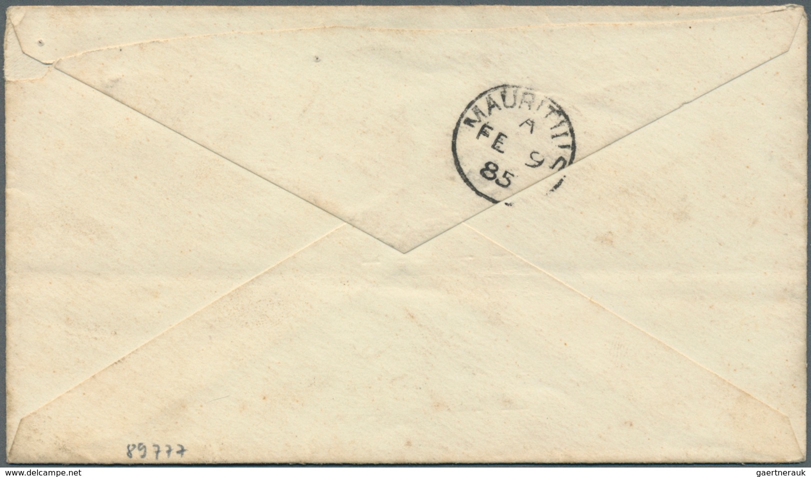 Seychellen: 1885 Envelope 8 C. Grey Mauritius Used On The Seychelles With Cancel "SEYCHELLES JA 30 8 - Seychellen (...-1976)