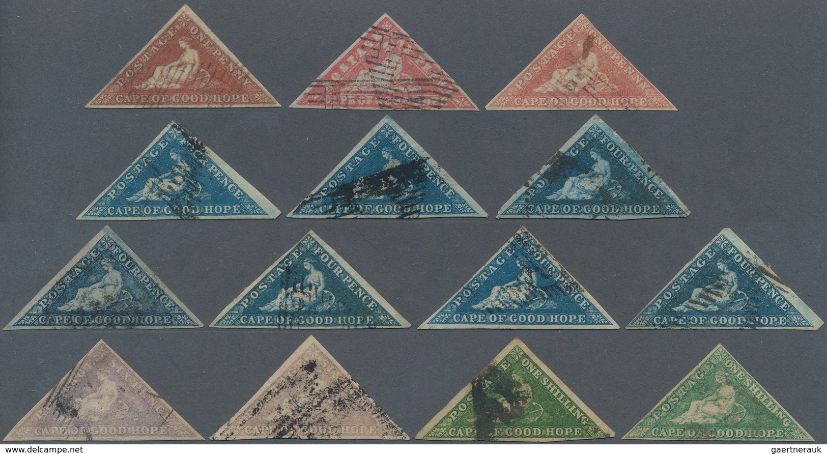 Kap Der Guten Hoffnung: 1853-64, Set Of 14 Used 'Triangles' Of All Values Up To 1s., From Early Prin - Cap De Bonne Espérance (1853-1904)