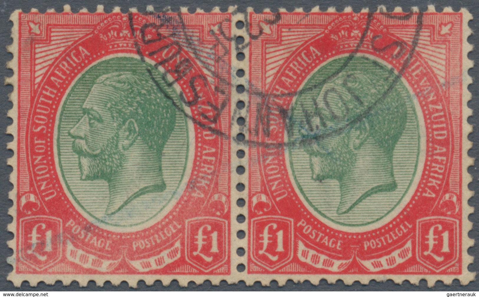 Südafrika: 1913-24 KGV. £1 Green & Red, Horizontal Pair, Used And Cancelled By Johannesburg 1923 Cds - Gebraucht